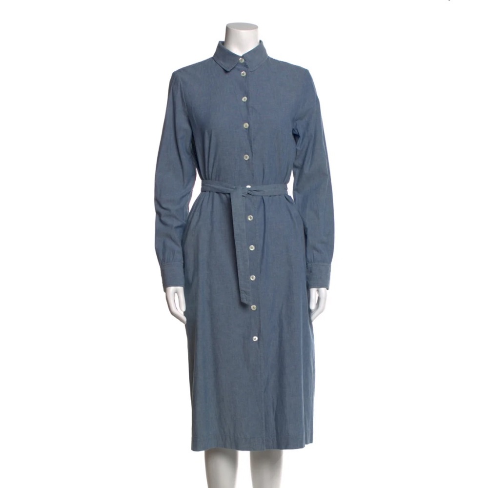 A.P.C. Blue Button-Front Midi Shirt Dress